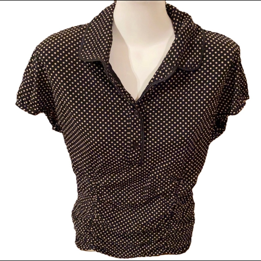 Inc Polka Dot Rouched Mesh Top L